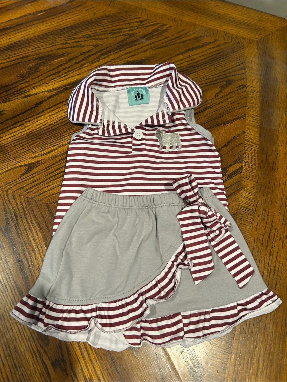Striped Hooded Dress with bulldawg Appliqué